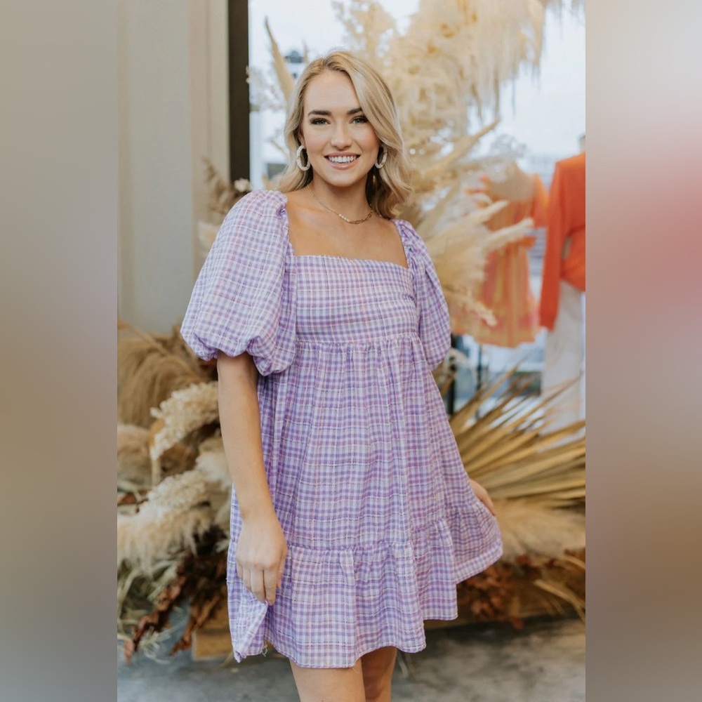 Vici Lavender Milkmaid Puff Sleeve Babydoll Dress